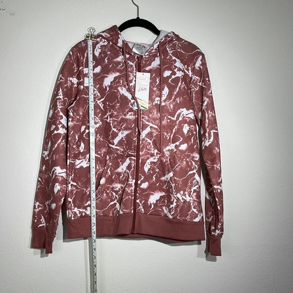 LIT 26 Zip Up Dusty Rose and White Marble Print Hoodie Size Large - Picture 3 of 10
